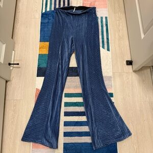 Free People Funky Blue Velour Stripe Flared Pants Size L Retro Boho Festival